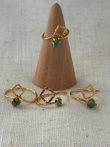 Raw Colombian Emerald Geometric Ring