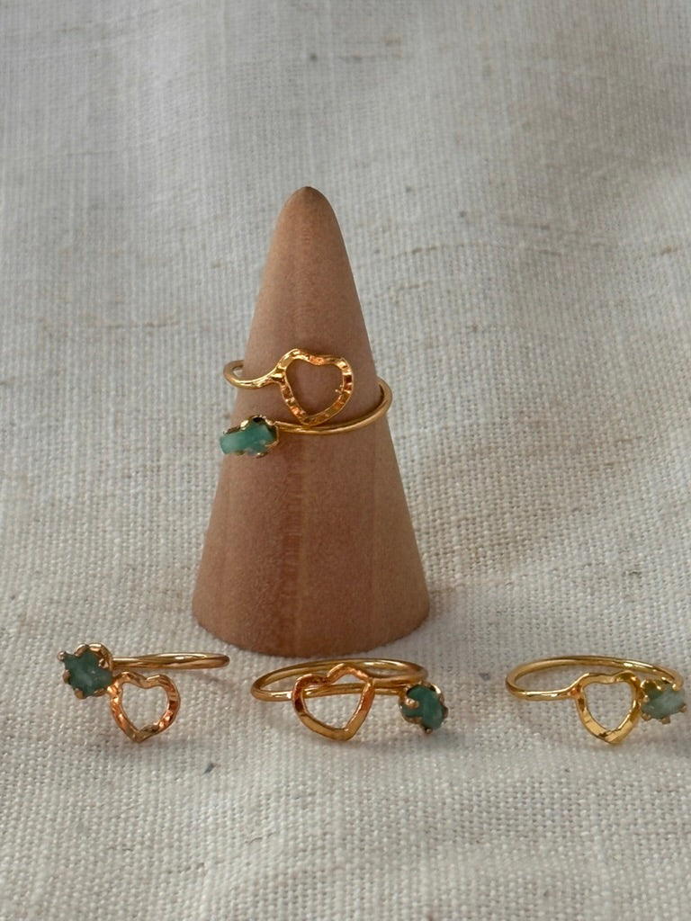 Raw Colombian Emerald Heart Ring