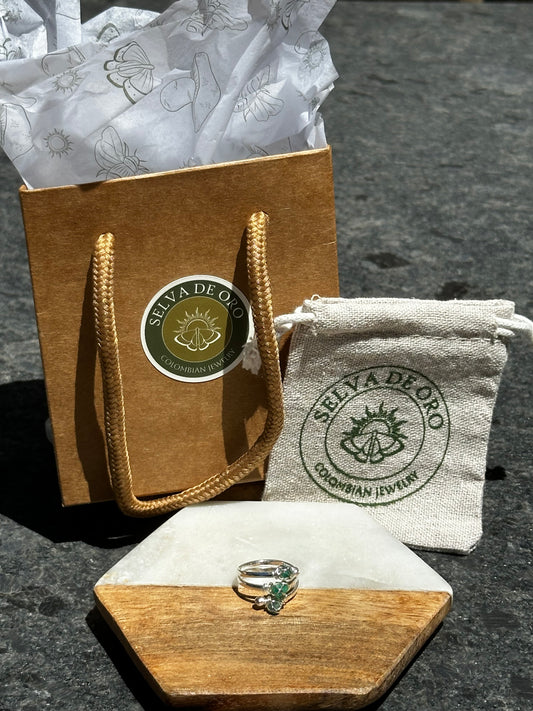 Raw Emerald Ring | Wire-Wrapped Colombian Emerald | Silver Plated