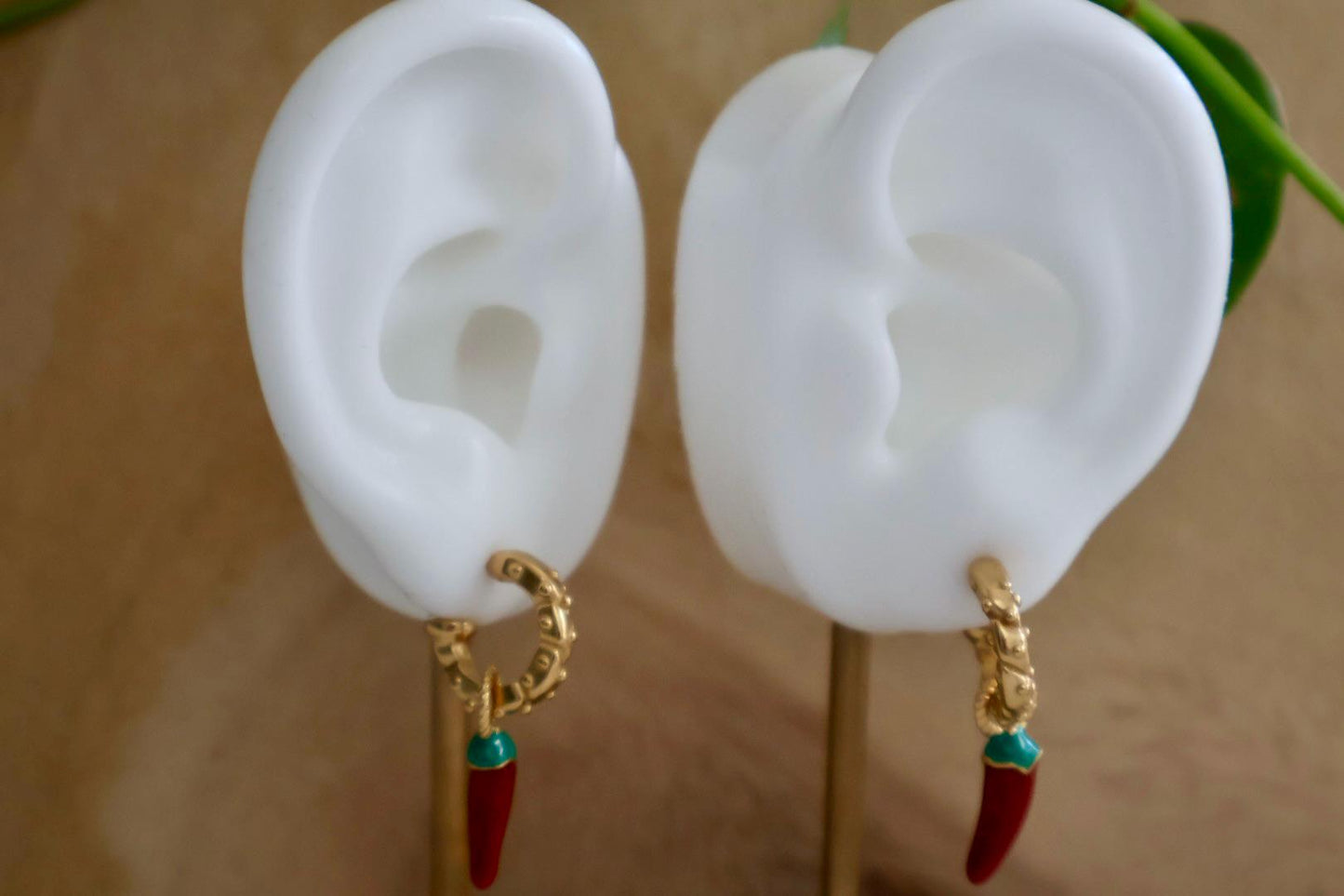 Gold Hoop & Chili Pepper Charm Earrings