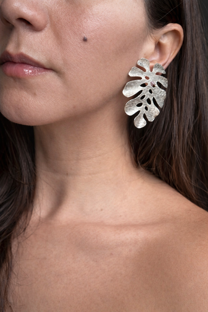 Monstera Selva Earrings | Gold & Silver Statement Botanical Drops