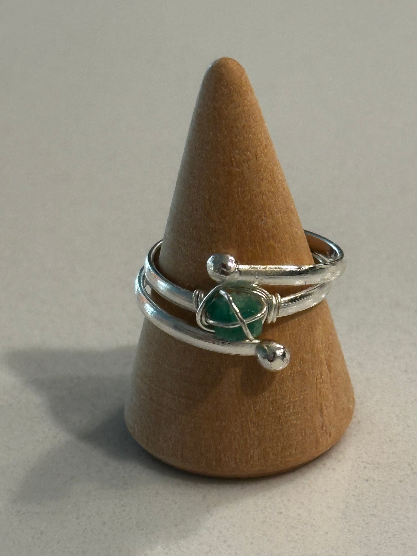 Raw Emerald Ring | Wire-Wrapped Colombian Emerald | Silver Plated