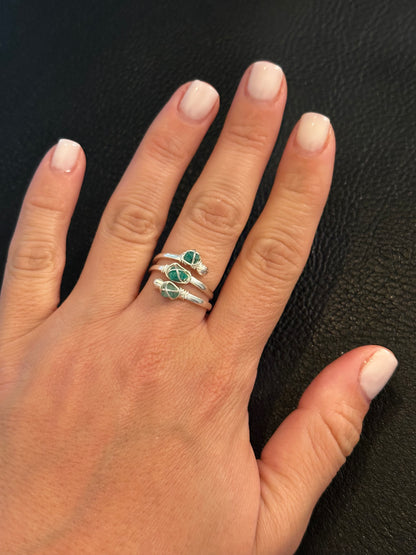 Raw Emerald Ring | Wire-Wrapped Colombian Emerald | Silver Plated