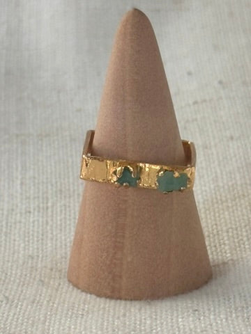 Raw Colombian Double Emerald Square Ring