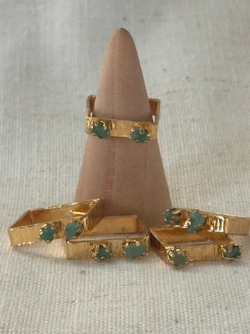 Raw Colombian Double Emerald Square Ring