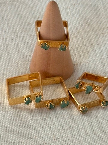 Raw Colombian Double Emerald Square Ring