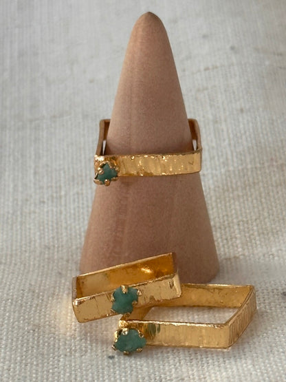 Raw Colombian Emerald Square Band Ring