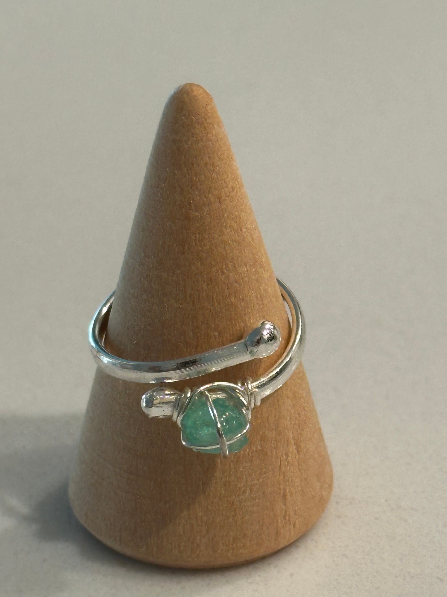 Raw Emerald Ring | Wire-Wrapped Colombian Emerald | Silver Plated