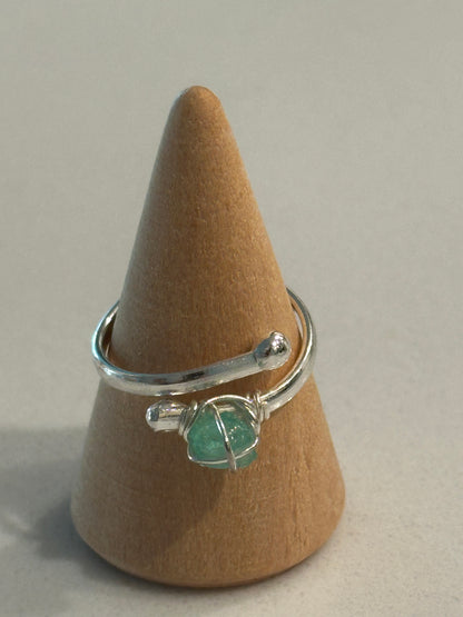 Raw Emerald Ring | Wire-Wrapped Colombian Emerald | Silver Plated