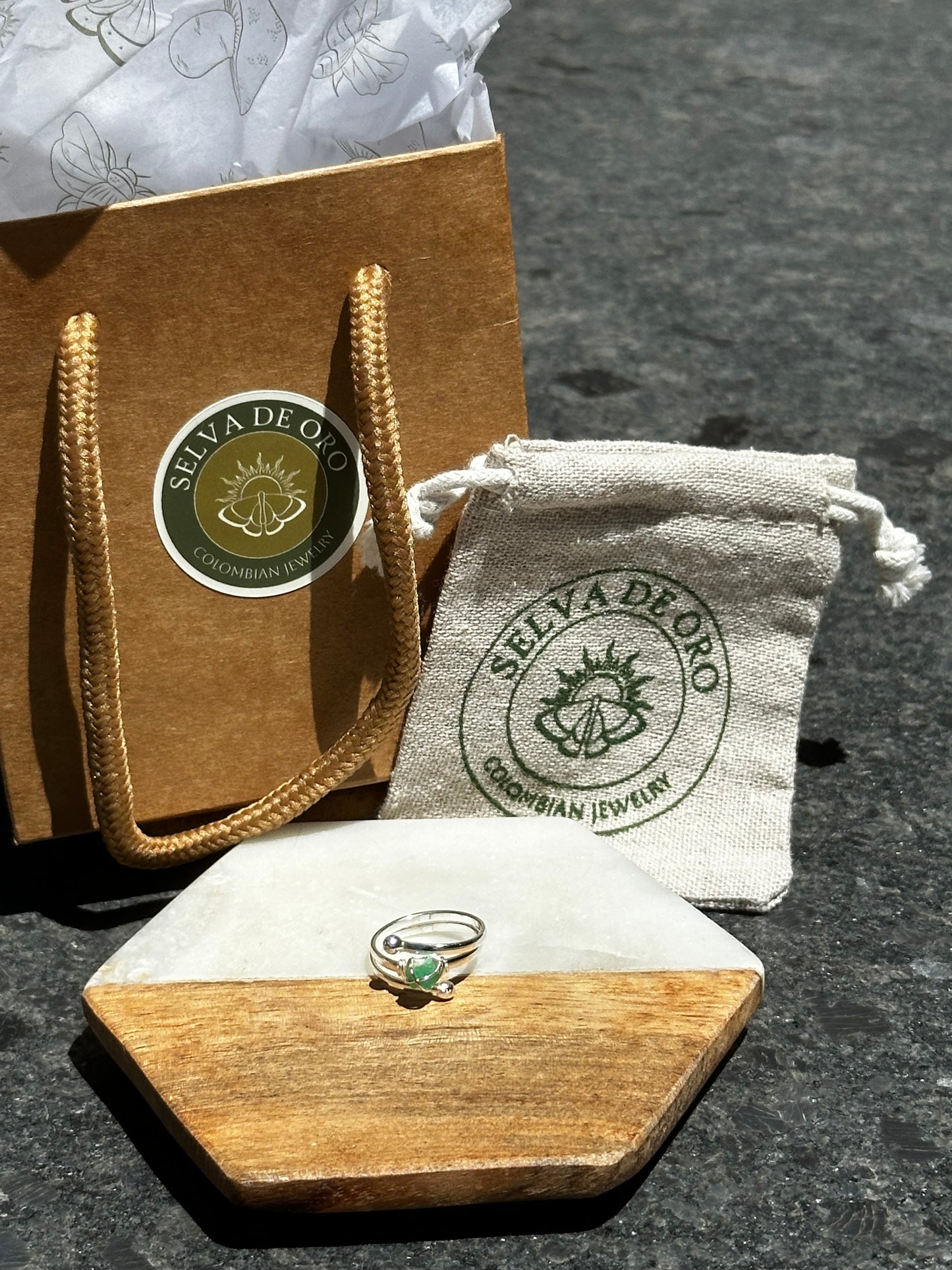 Raw Emerald Ring | Wire-Wrapped Colombian Emerald | Silver Plated
