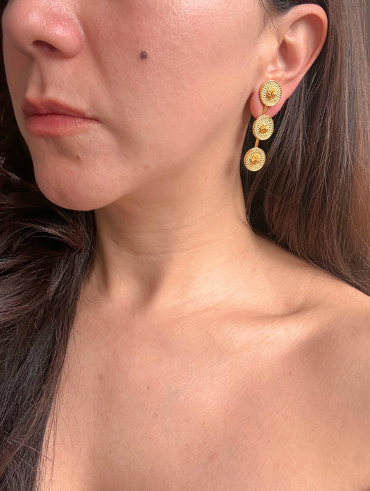 Trio Sol Dorado Drops | Colombian Textured Gold Disc Earrings