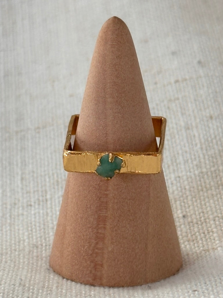 Raw Colombian Emerald Square Band Ring