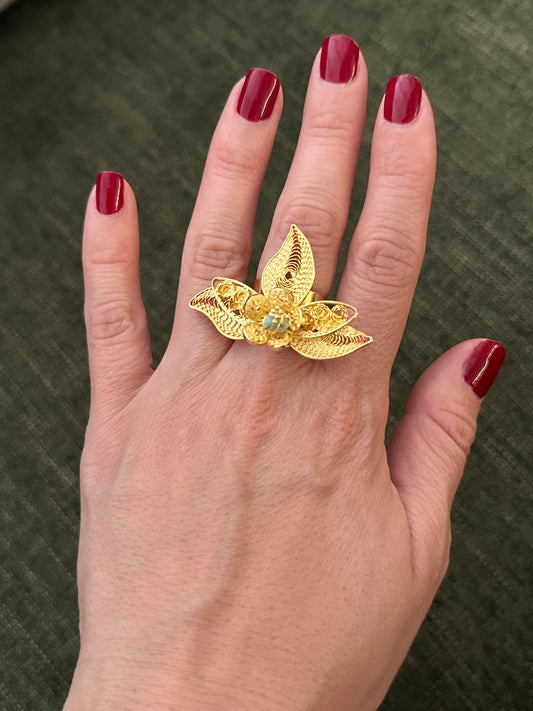 Flor Esmeralda Filigrana Ring | Colombian Filigree Flower Ring