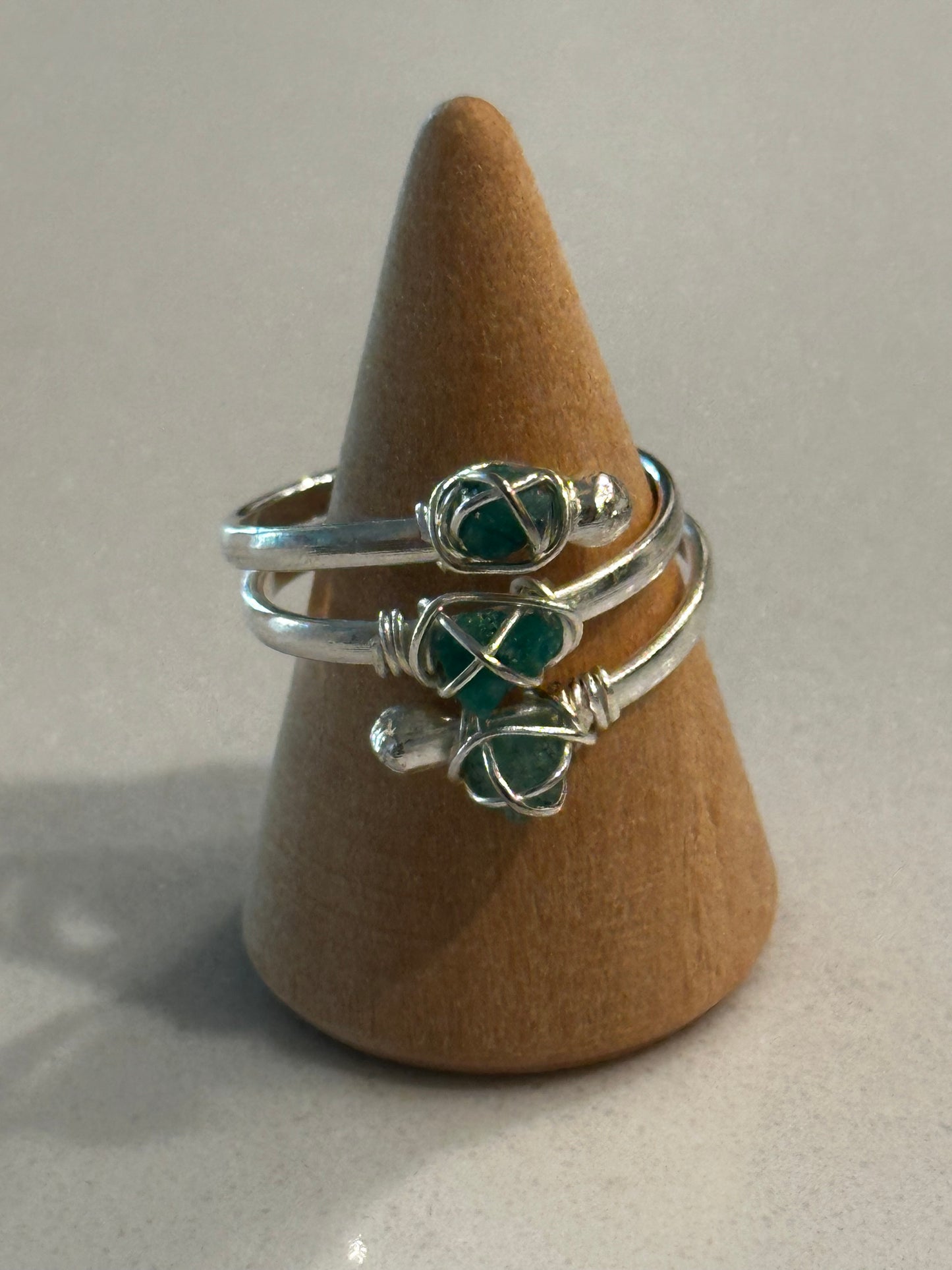 Raw Emerald Ring | Wire-Wrapped Colombian Emerald | Silver Plated