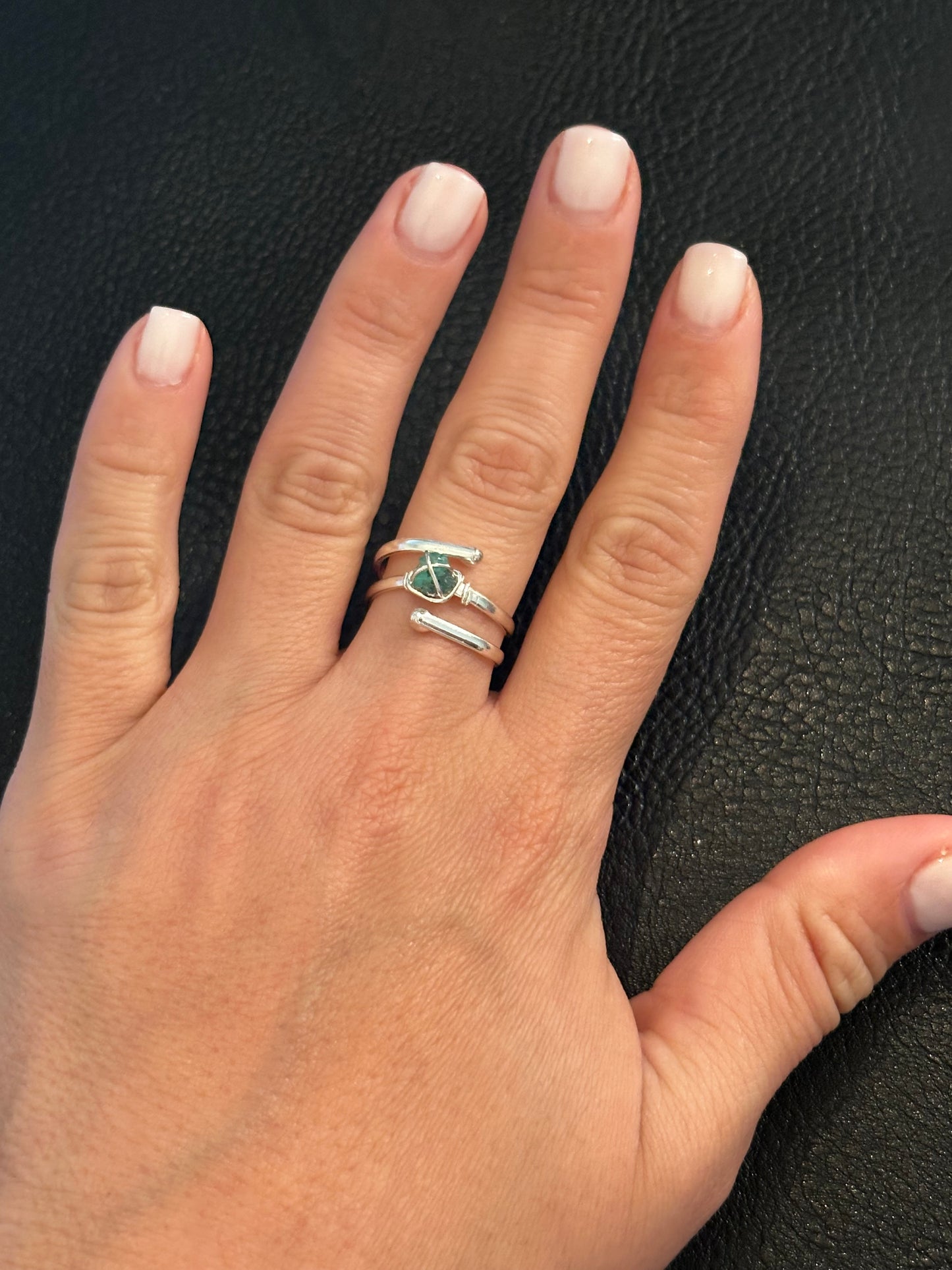 Raw Emerald Ring | Wire-Wrapped Colombian Emerald | Silver Plated