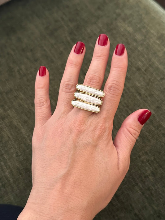 Perla Trío Bar Statement Ring | Colombian Pearl Bar Ring