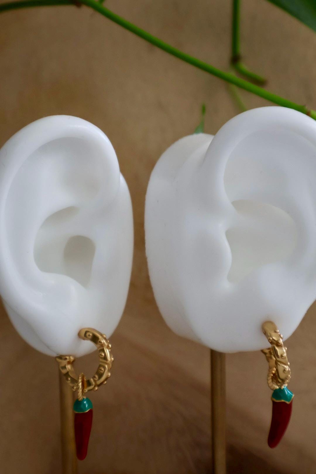 Gold Hoop & Chili Pepper Charm Earrings