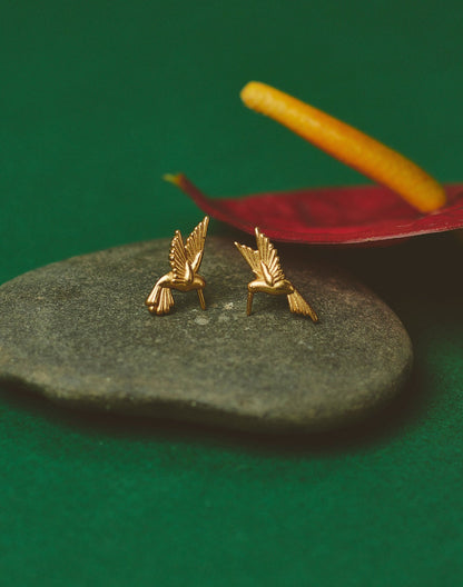 Hummingbird Gold Stud Earrings