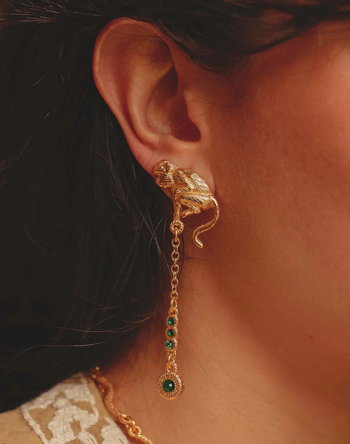 Aretes Mono Lattu - Monkey Chain Drop Earrings by Entrelazos