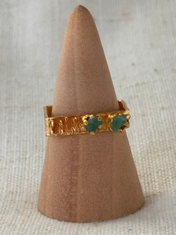 Raw Colombian Double Emerald Square Ring