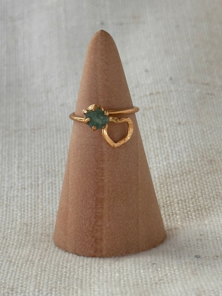 Raw Colombian Emerald Heart Ring