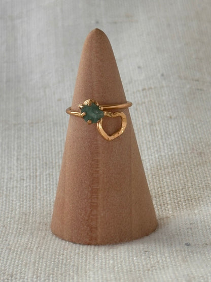Raw Colombian Emerald Heart Ring