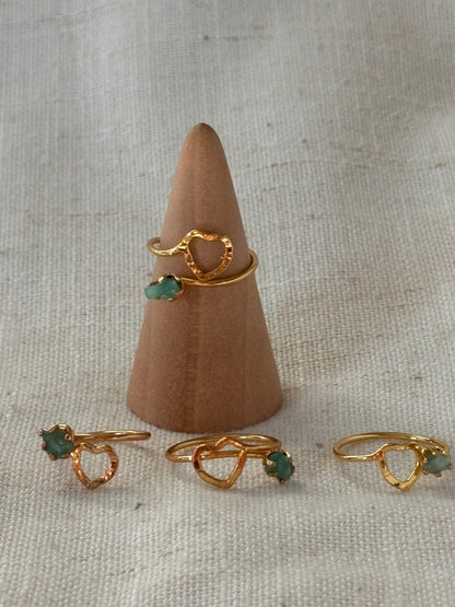 Raw Colombian Emerald Heart Ring
