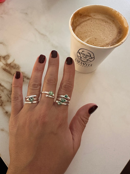 Raw Emerald Ring | Wire-Wrapped Colombian Emerald | Silver Plated