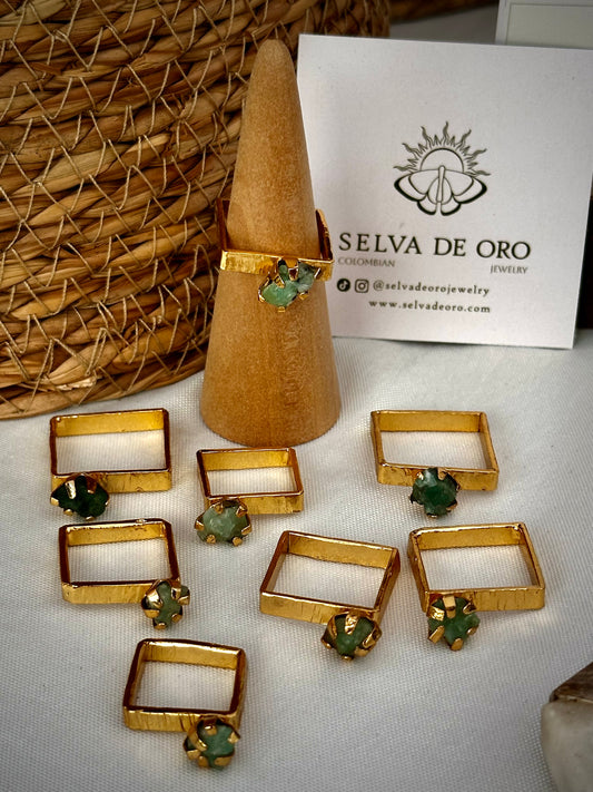 Raw Colombian Emerald Square Ring – Large Stone