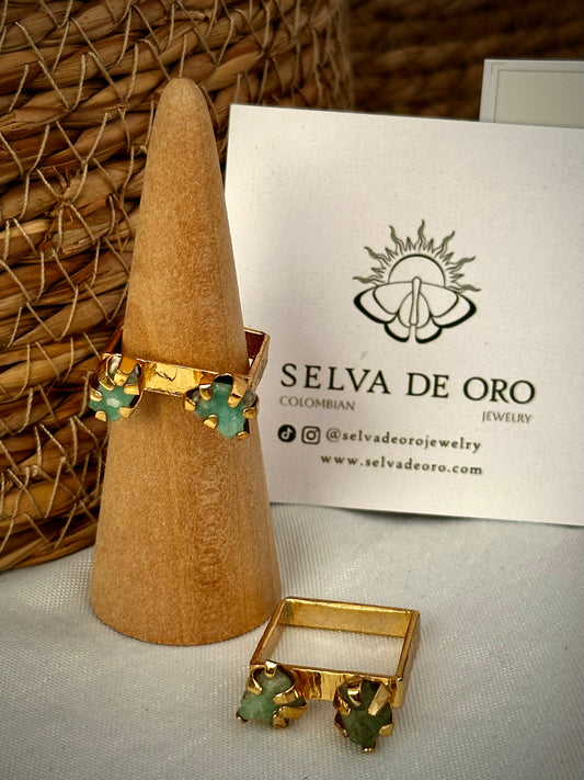 Raw Colombian Double Emerald Square Ring – Large Stones