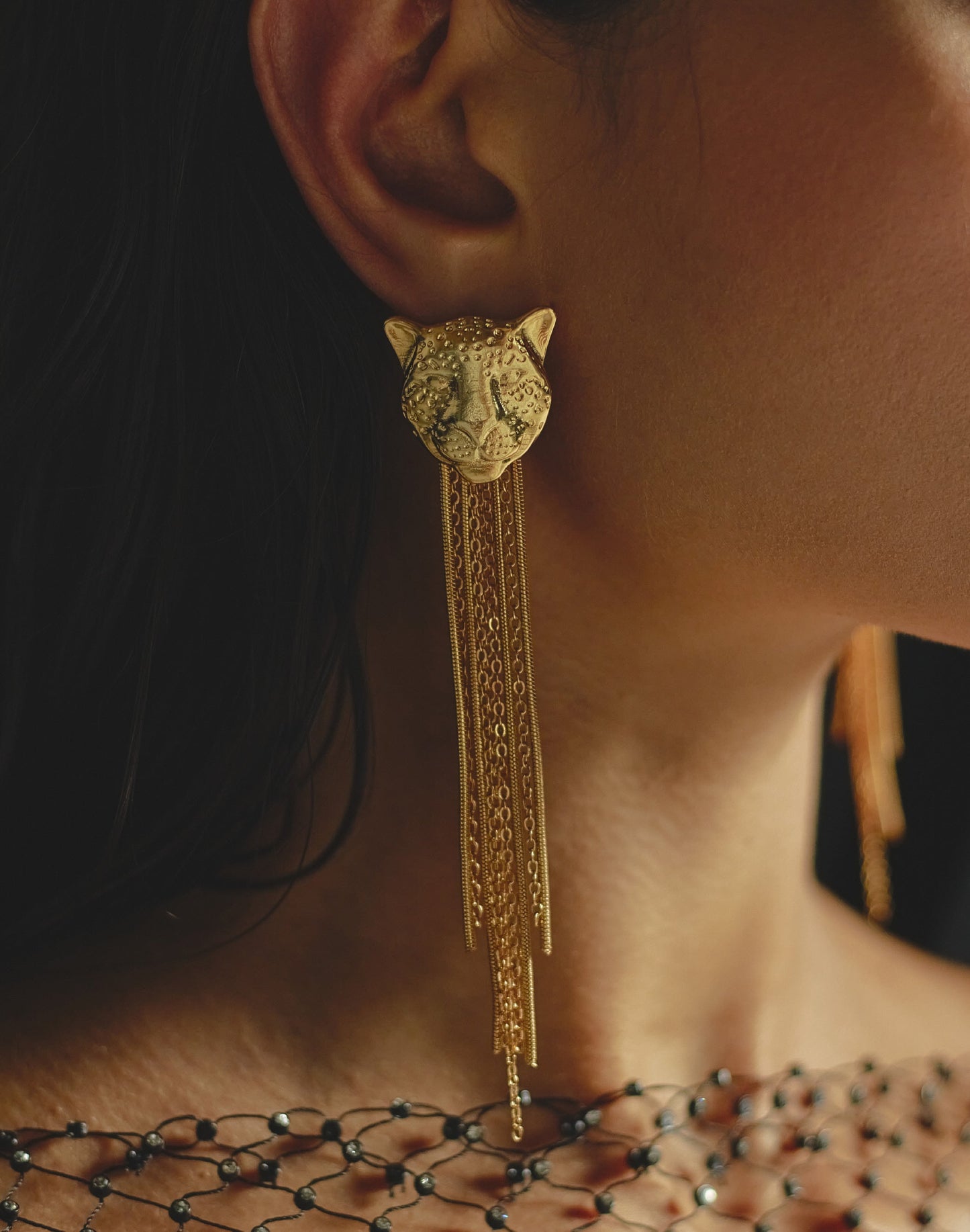 Entrelazos Tributo Earrings - Jaguar Chain Statement Earrings