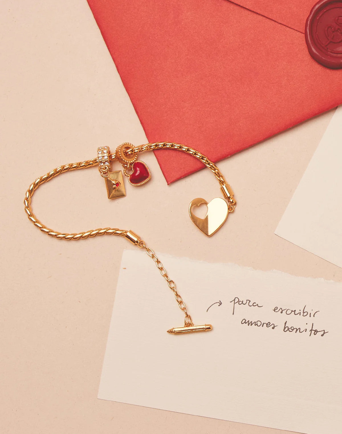 Love Letter Charm Bracelet by Entrelazos | 24k Gold Plated