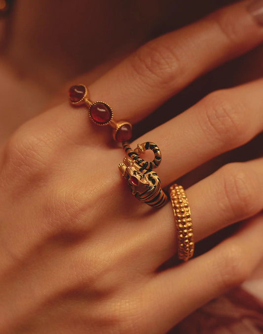 Nirvana Ring Set of 3 - Tiger, Cabochon & Dotted Ring Set by Entrelazos