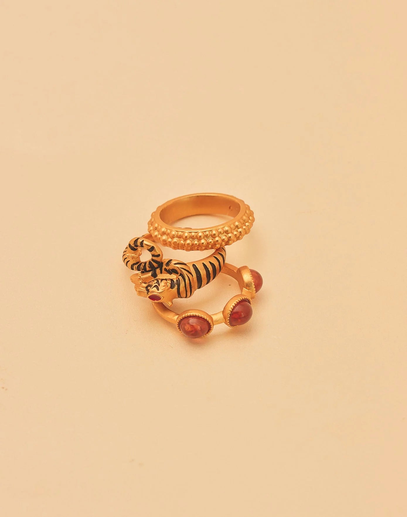 Nirvana Ring Set of 3 - Tiger, Cabochon & Dotted Ring Set by Entrelazos