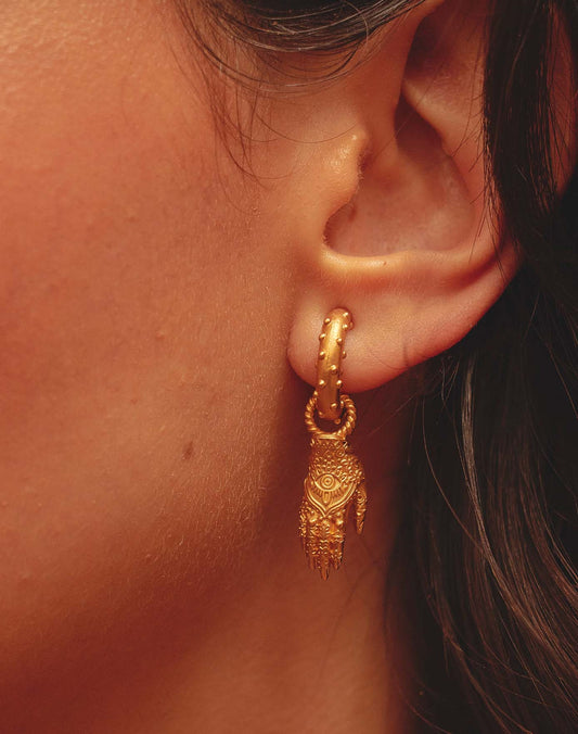 Lotus, Crystal & Hamsa Earring Set of 3 by Entrelazos