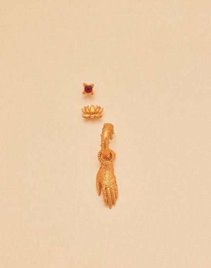Lotus, Crystal & Hamsa Earring Set of 3 by Entrelazos