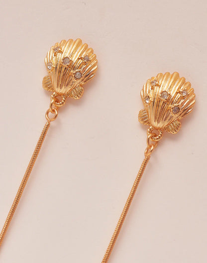 Long Seashell with Pearl Accent Statement Mermaid Earrings