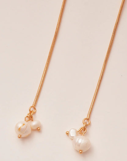 Long Seashell with Pearl Accent Statement Mermaid Earrings