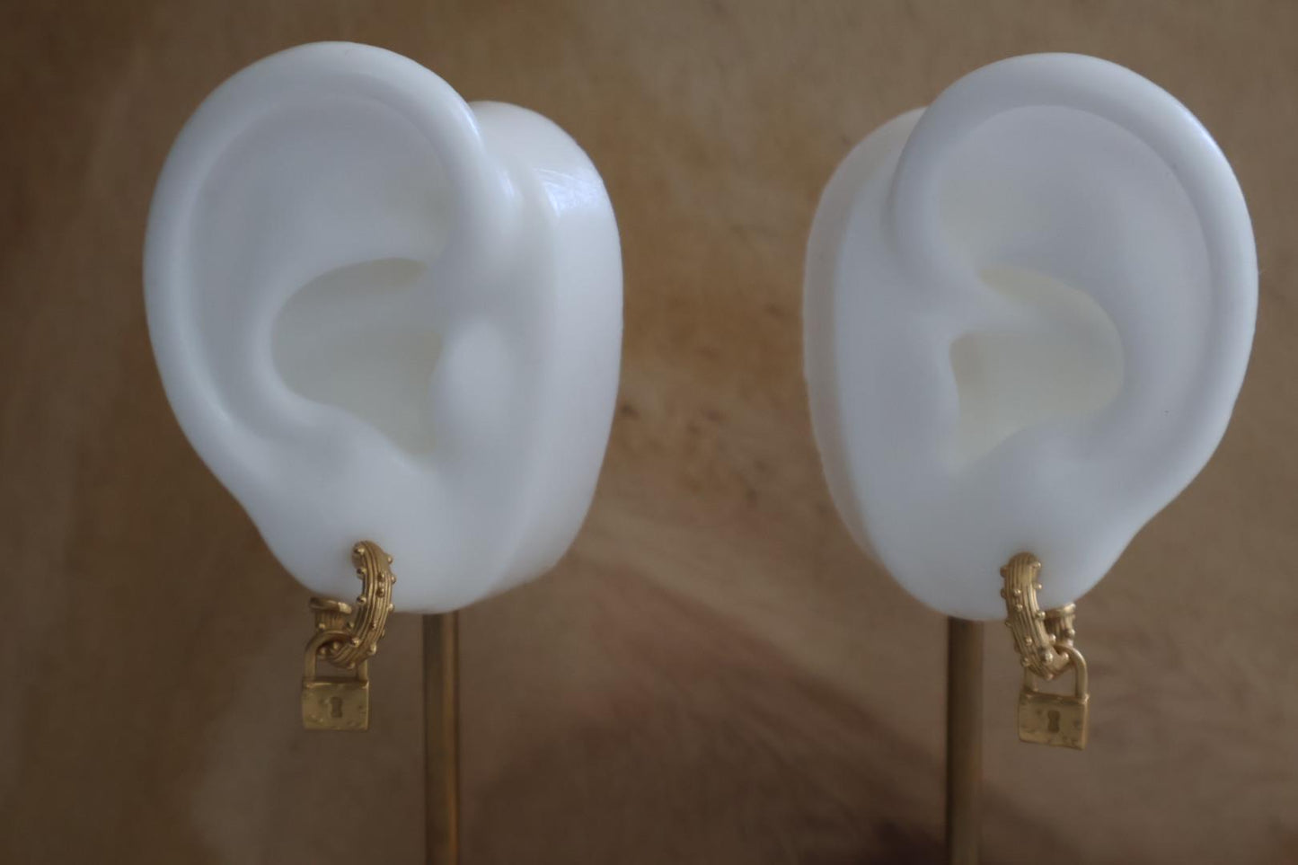 Gold Lock Charm Mini Hoop Earrings