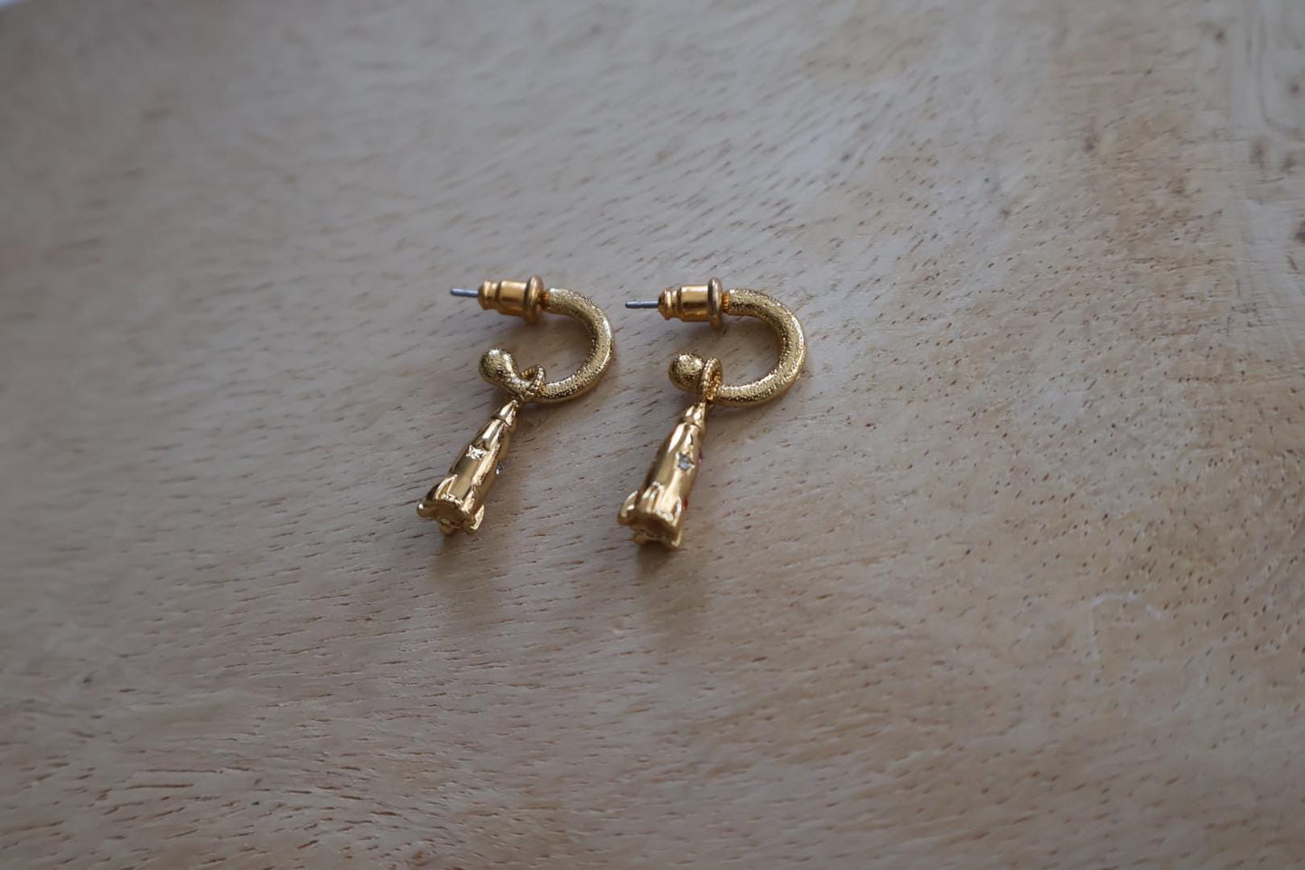 To Infinity - Gold Rocket Hoop Charm Earrings
