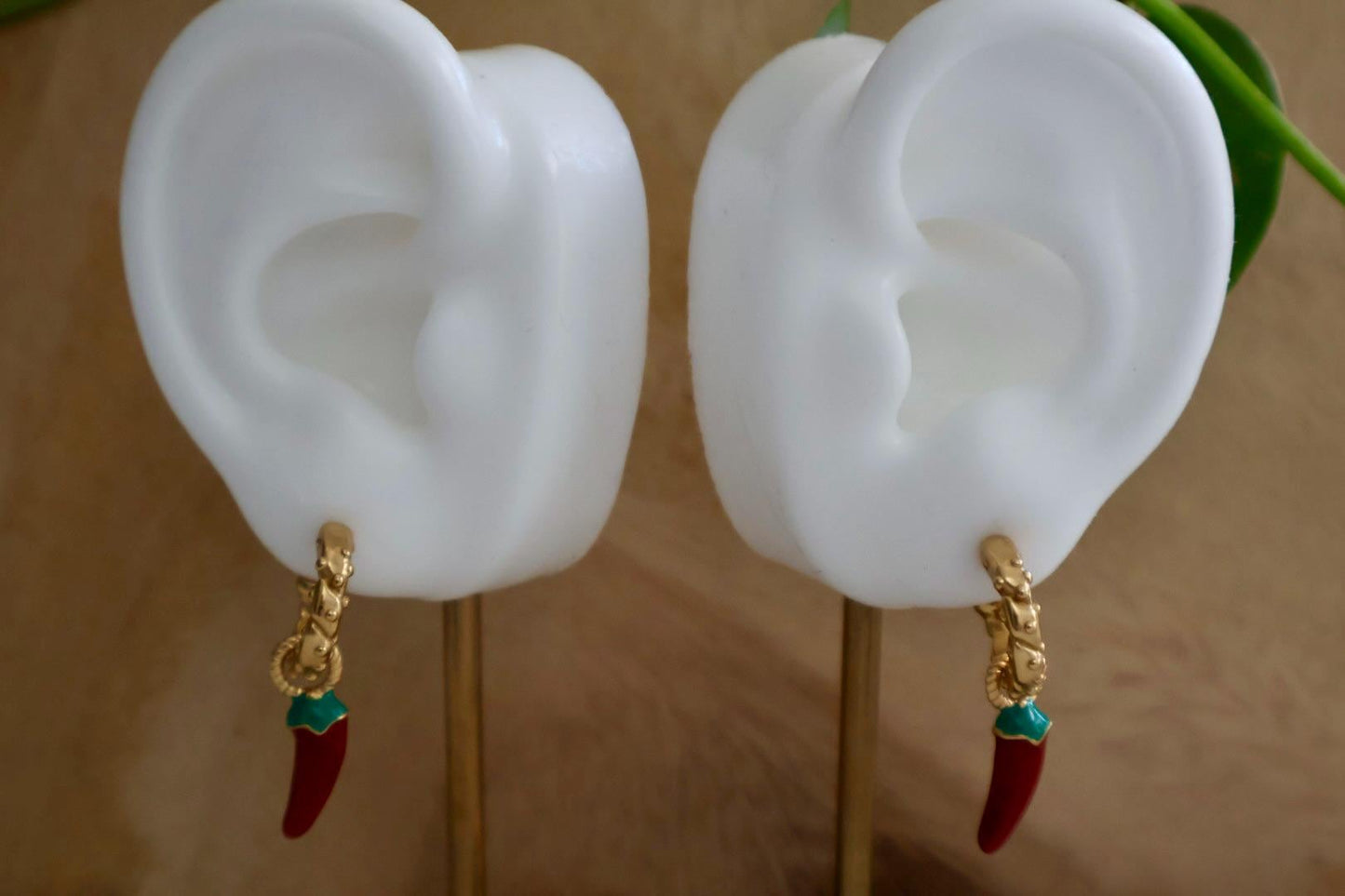 Gold Hoop & Chili Pepper Charm Earrings