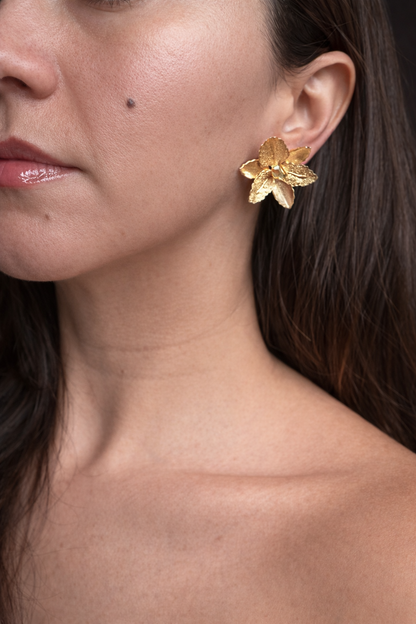 Orquídea Dorada Studs | Colombian Orchid Gold Stud Earrings