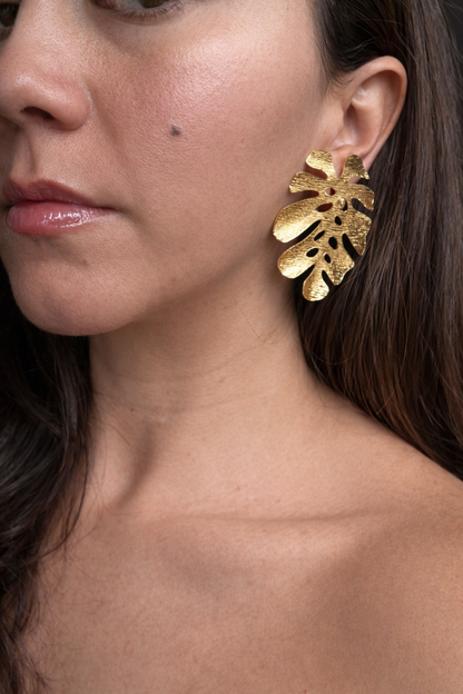 Monstera Selva Earrings | Gold & Silver Statement Botanical Drops
