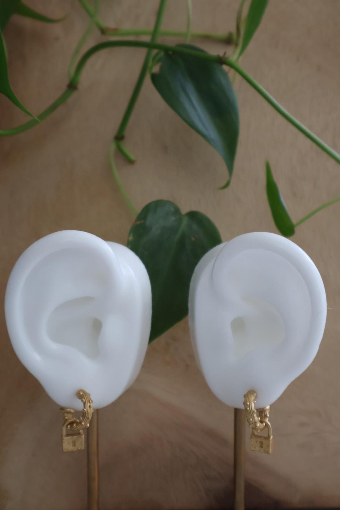 Gold Lock Charm Mini Hoop Earrings